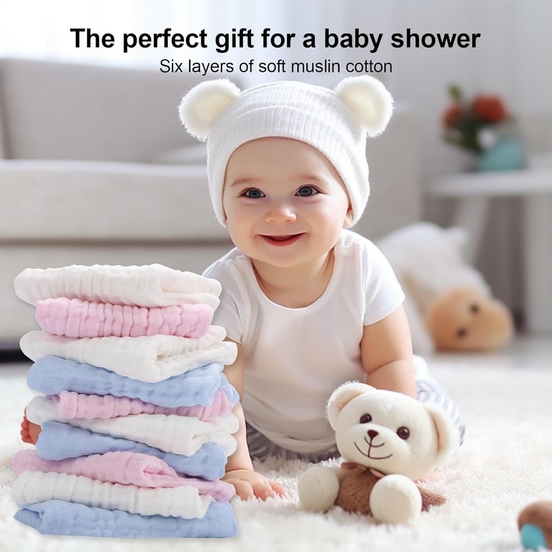 Arnzion 10 Pack Muslin Burp Cloths - 17"x9" 6-Layer 100% Cotton - Ultra Soft & Super Absorbent for Baby Spit Up & Drool - Gentle Burping Cloths for Newborn Boys & Girls, Essential Baby Items - Image 4
